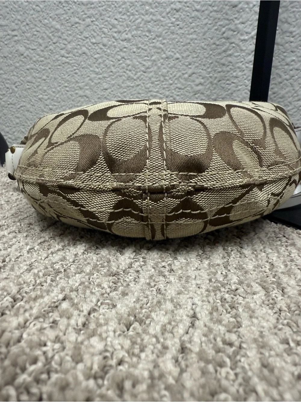 Y2K Coach Khaki/Chalk Mini Crescent Crossbody with Signature C Pattern